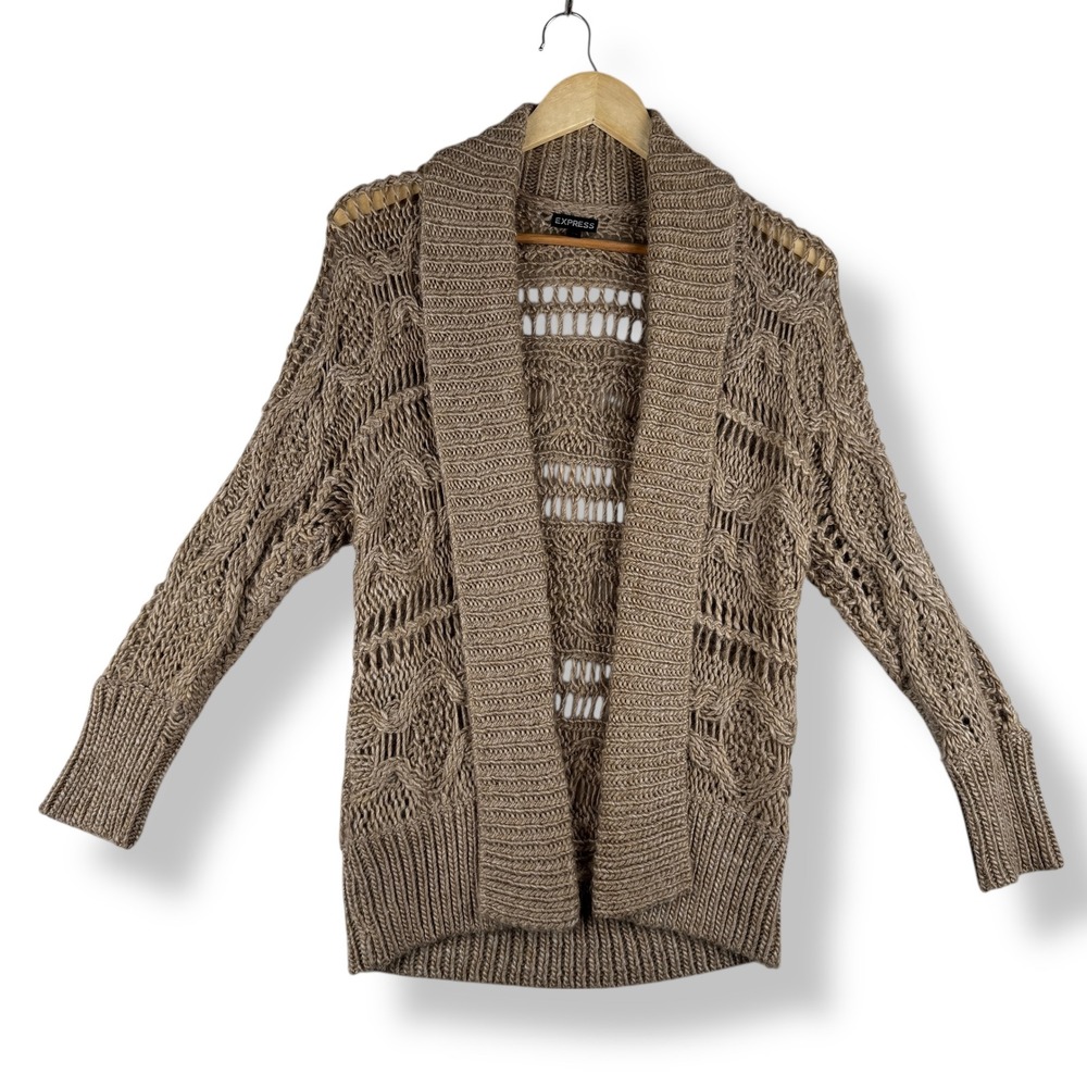 Express Open Knit Cardigan Top Womens Size XS Crochet Earthy‎ Boho Alpaca Wool